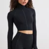 Soft Active Turtleneck Crop Top in Black