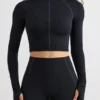 Soft Active Turtleneck Crop Top in Black