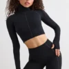 Soft Active Turtleneck Crop Top in Black