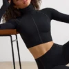Soft Active Turtleneck Crop Top in Black