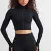 Soft Active Turtleneck Crop Top in Black