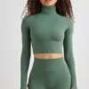 Soft Active Turtleneck Crop Top in Khaki