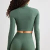 Soft Active Turtleneck Crop Top in Khaki