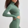 Soft Active Turtleneck Crop Top in Khaki