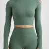 Soft Active Turtleneck Crop Top in Khaki