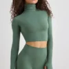 Soft Active Turtleneck Crop Top in Khaki
