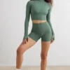 Soft Active Turtleneck Crop Top in Khaki