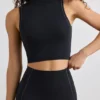 Soft Active Turtleneck Tank Top in Black