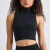 Soft Active Turtleneck Tank Top in Black