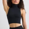 Soft Active Turtleneck Tank Top in Black