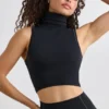 Soft Active Turtleneck Tank Top in Black