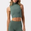 Soft Active Turtleneck Tank Top in Khaki