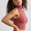 Soft Active Turtleneck Tank Top in Rust