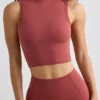 Soft Active Turtleneck Tank Top in Rust
