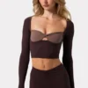 Soft Active Twist-Front Crop Top in Espresso