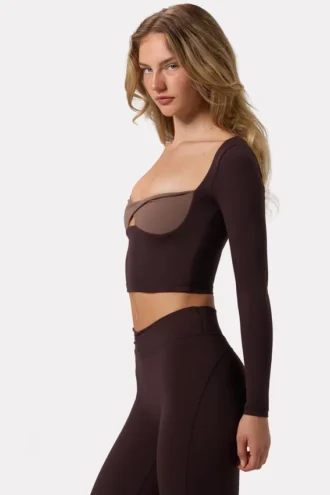 Soft Active Twist-Front Crop Top in Espresso