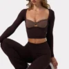 Soft Active Ruched Flared Trousers in Espresso