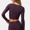 Soft Active Twist-Front Crop Top in Plum