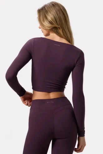 Soft Active Twist-Front Crop Top in Plum