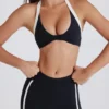 Soft Active Twist-Front Halterneck Sports Bra in Black