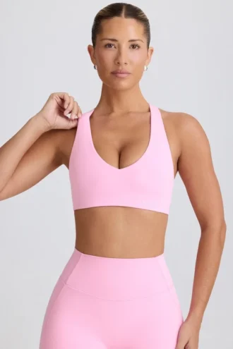 Soft Active V-Neck Sports Bra in Baby Pink