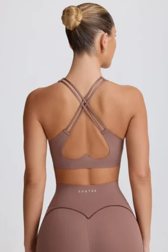 Soft Active V-Neck Sports Bra in Mocha
