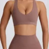 Soft Active V-Neck Sports Bra in Mocha