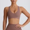 Soft Active V-Neck Sports Bra in Mocha