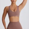 Soft Active V-Neck Sports Bra in Mocha