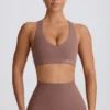 Soft Active V-Neck Sports Bra in Mocha