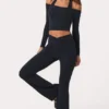 Soft Active V-Waist Flared Leggings in Black