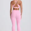 Soft Active V-Waist Pocket Flared Leggings in Baby Pink