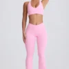 Soft Active V-Waist Pocket Flared Leggings in Baby Pink