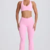 Soft Active V-Waist Pocket Flared Leggings in Baby Pink