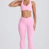 Soft Active V-Waist Pocket Flared Leggings in Baby Pink