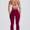 Soft Active V-Waist Pocket Flared Leggings in Burgundy
