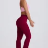 Soft Active V-Waist Pocket Flared Leggings in Burgundy