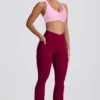Soft Active V-Waist Pocket Flared Leggings in Burgundy
