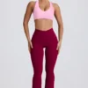 Soft Active V-Waist Pocket Flared Leggings in Burgundy
