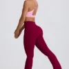 Soft Active V-Waist Pocket Flared Leggings in Burgundy