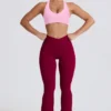 Soft Active V-Waist Pocket Flared Leggings in Burgundy