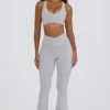 Soft Active V-Waist Pocket Flared Leggings in Grey