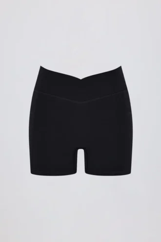 Soft Active V-Waist Pocket Mini Shorts in Black