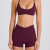 Soft Active V-Waist Pocket Mini Shorts in Burgundy