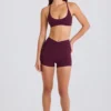 Soft Active V-Waist Pocket Mini Shorts in Burgundy
