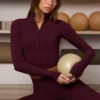 Soft Active Zip-Up Cropped Jacket in Burgundy