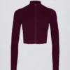 Soft Active Zip-Up Cropped Jacket in Burgundy