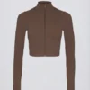 Soft Active Zip-Up Cropped Jacket in Cocoa