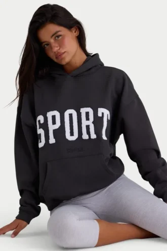 Soft Cotton Fleece Oversized Hoodie in Black