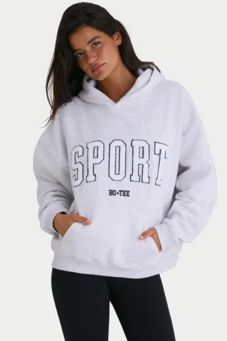 Soft Cotton Fleece Oversized Hoodie in Marl Grey